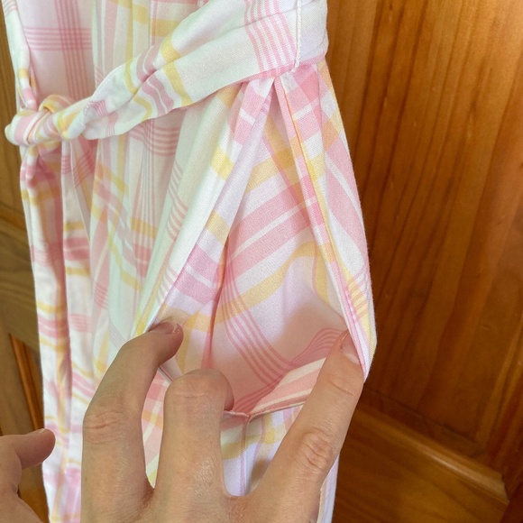 Womens size medium Chaps NWT pink & yellow plaid button front dress with pockets - Picture 8 of 13